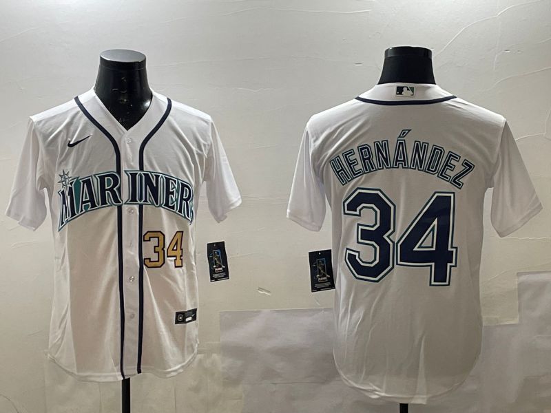 Men Seattle Mariners 34 Hernandez White Game 2025 Nike MLB Jersey style 1